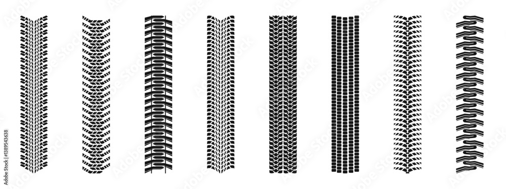 Tire tread pattern designs for vehicles vector set Tire tread pattern designs for vehicles vector set