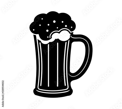 a classic beer mug with a thick layer of foam on top. It's perfect for representing a refreshing drink, relaxation, or social gatherings vector illustration