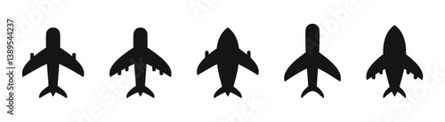 Airplane Silhouettes in Various Designs Vector Set