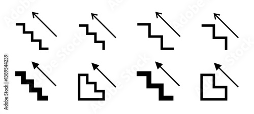 Staircase Arrow Icons Representing Progress Vector Set