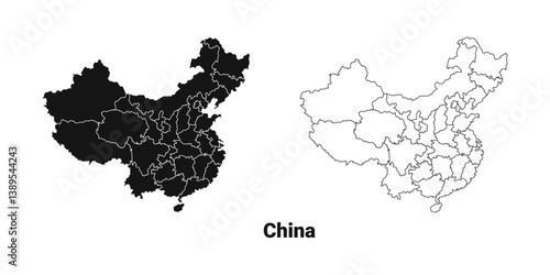 China Map with Provincial Boundaries Vector Set