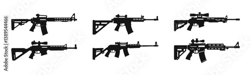 Silhouettes of Modern Tactical Rifles Vector Set