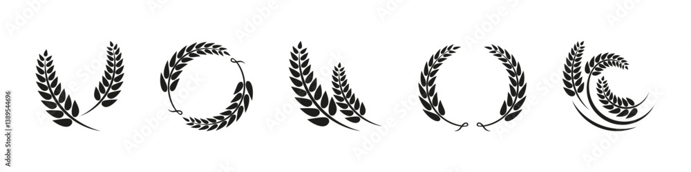 Stylized Black Wheat Ears Vector Icons Set Stylized Black Wheat Ears Vector Icons Set