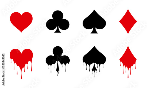Classic and Dripping Card Suit Symbols Vector Set