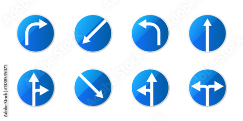 Blue Circular Traffic Direction Signs Vector Set