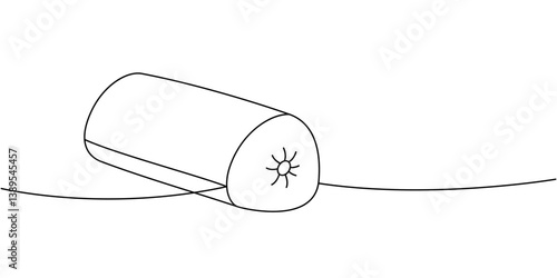 Cylindrical bolster pillow one line continuous drawing. Comfortable fluffy pillow. Vector illustration.