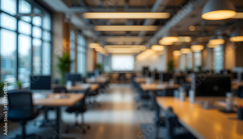 Wallpaper Mural Blurred Modern Office Interior with Open Plan Workspace and Natu Torontodigital.ca