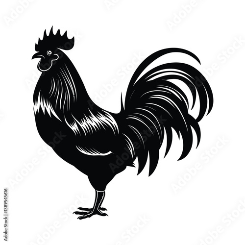 Rooster vector silhouette black color Chicken clipart on a white background