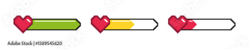 Pixel Art Heart Health Bars Vector Set