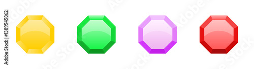Colorful Gemstones in Octagonal Shapes Vector Set