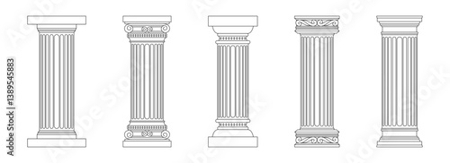 Classical Architectural Columns Line Art Vector Set