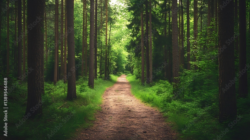 Obraz premium Lush green forest path.