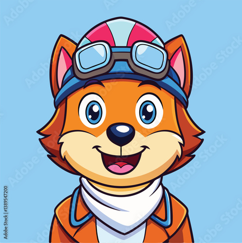 Cartoon Fox Aviator Smiling Character Design On Light Blue Background
