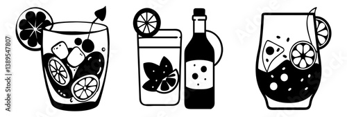 gin and tonic icon, gin and tonic silhouette vector illustration-simple silhouette illustration of gin and tonic, perfect for gin and tonic logos and icons