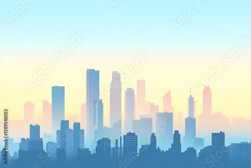 Wallpaper Mural City skyline silhouette with skyscrapers against a gradient blue and yellow sky. Torontodigital.ca