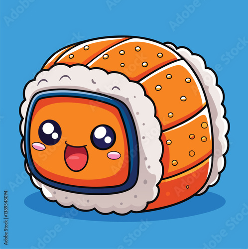 Cute Cartoon Temaki Sushi Roll Vector Illustration Food Character Mascot