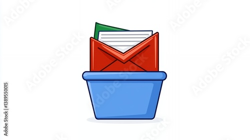 Pixelated Red Envelope In Blue Container On White Background