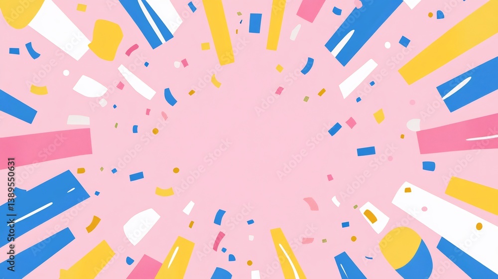 Modern gender reveal card abstract confetti explosion in pastel hues clean central area for baby name and date Modern gender reveal card abstract confetti explosion in pastel hues clean central area for baby name and date
