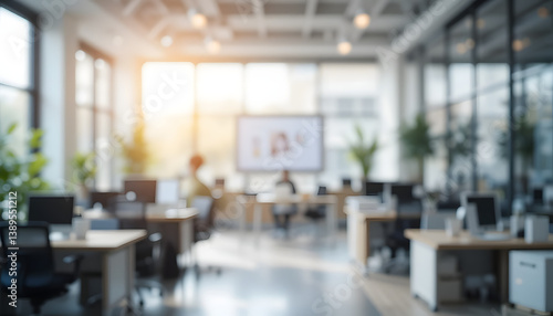 Wallpaper Mural Blurred Modern Office Workspace with Sunlight Torontodigital.ca