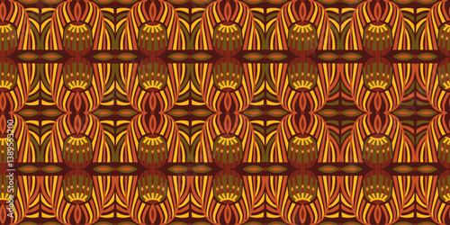 African ethnic traditional native pattern. Seamless pattern beautiful Kitenge, chitenge, dutch wax, and Ankara style. Design for carpet, wallpaper, clothing, wrapping, fabric, cover, dress. Vector