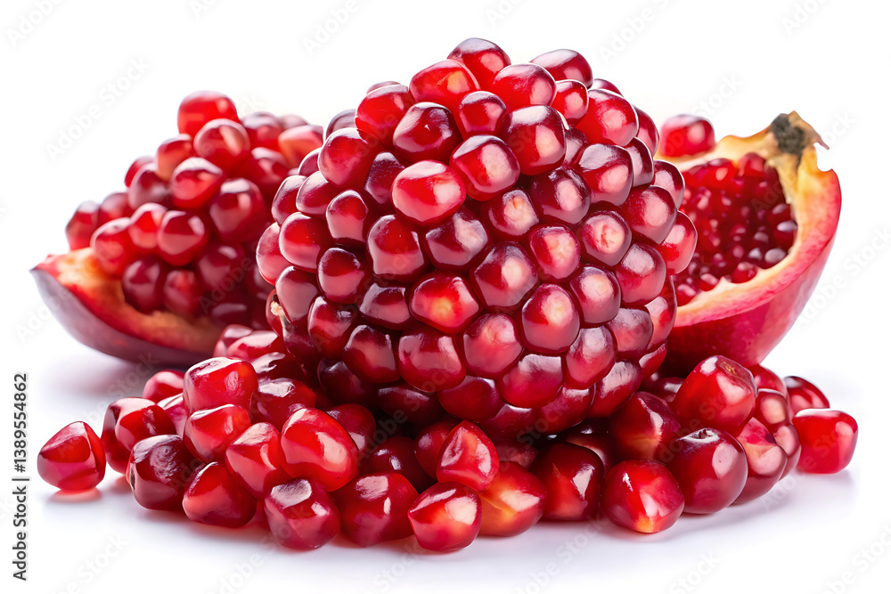 close up ripe pomegranate seeds image isolated on the white close up ripe pomegranate seeds image isolated on the white