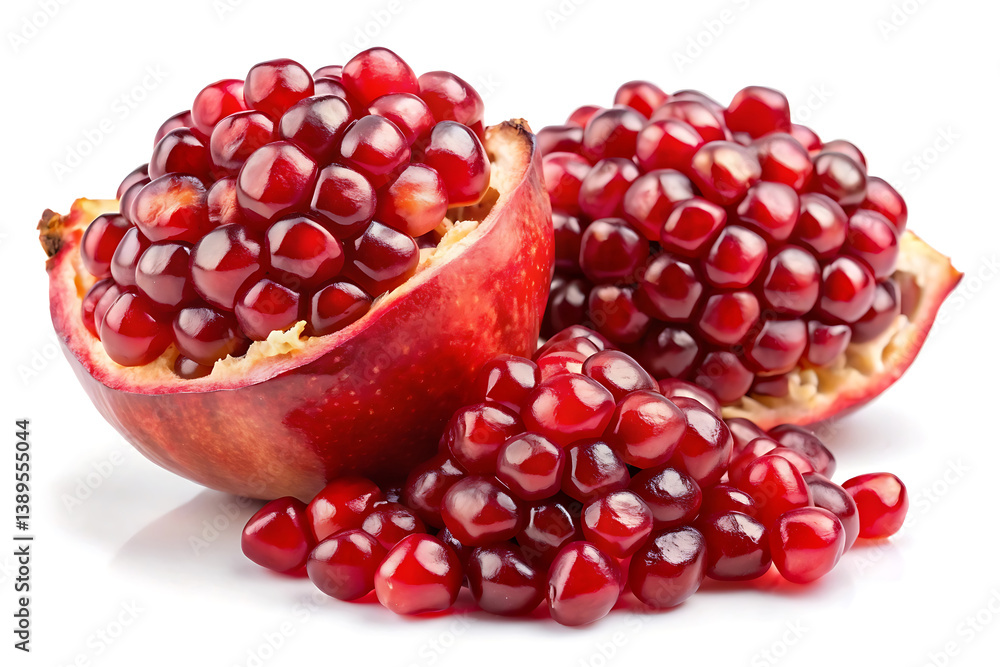 close up ripe pomegranate seeds image isolated on the white background close up ripe pomegranate seeds image isolated on the white background