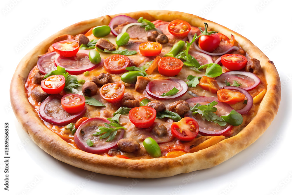 isolated pizza with meat and vegetables image isolated on white background isolated pizza with meat and vegetables image isolated on white background