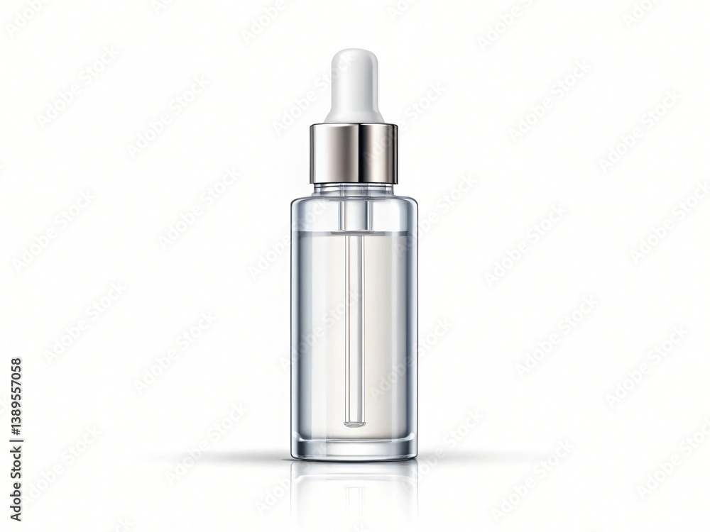 Clear Glass Dropper Bottle with Silver Cap Cosmetic Serum Packaging Mockup Clear Glass Dropper Bottle with Silver Cap Cosmetic Serum Packaging Mockup