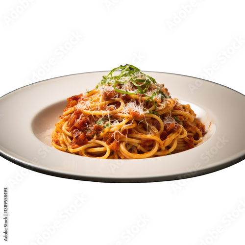 Spaghetti in Tomato Sauce Isolated on White Background AI Generated