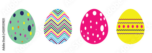 Easter eggs design isolated on white background. Easter eggs drawing clipart set. Happy easter egg flat clip art collection in colorful and multicolored paint. Vector illustration editable strokes.