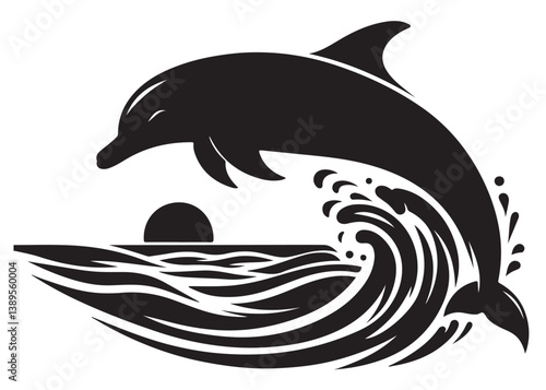 dolphin logo design vector silhouette illustration, dolphin logo icon silhouette, black silhouette of a dolphin jumping, a silhouette black and white dolphin on white background