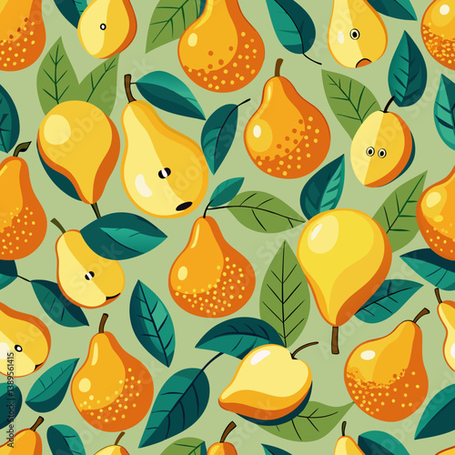 Seamless pattern with pears and half of pears in abstract minimalistic style. Vector illustration.