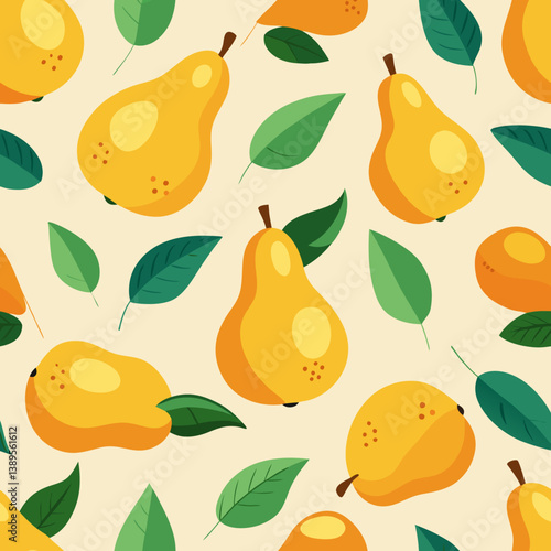 Seamless pattern with pears and half of pears in abstract minimalistic style. Vector illustration.