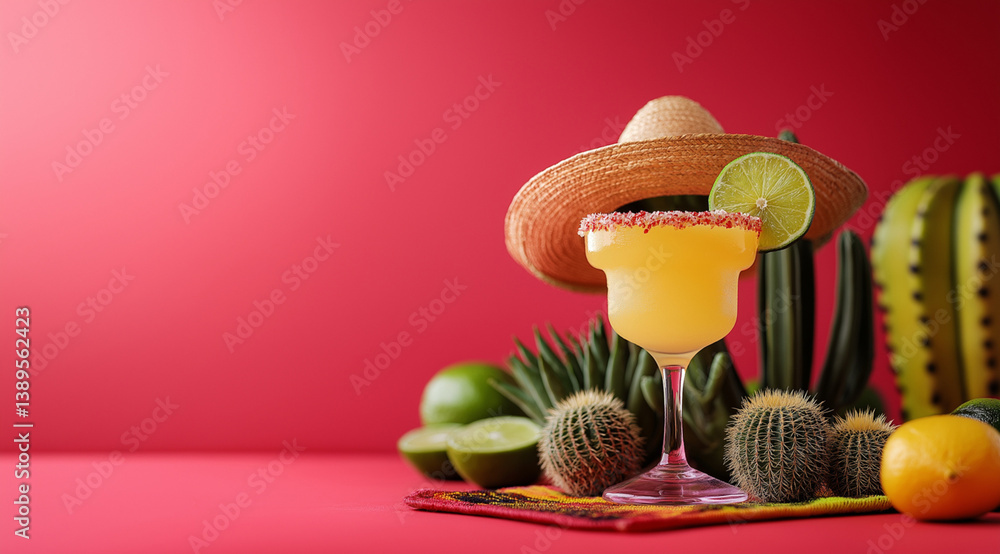 Colorful margarita glass garnished with lime on a table, created with Generative AI technology