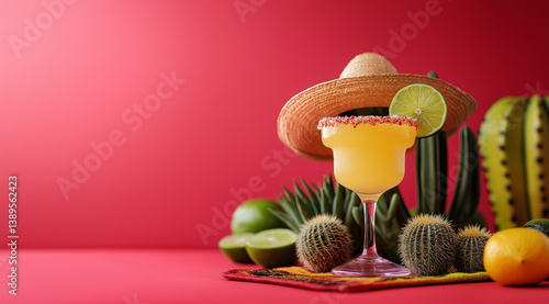Obraz na płótnie Colorful margarita glass garnished with lime on a table, created with Generative AI technology w salonie