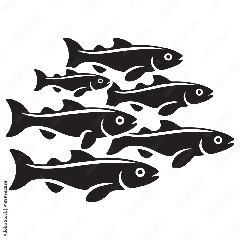 Fototapeta premium Set of Vector Black silhouette flock of fish. Element for your design. Logo template. with white background
