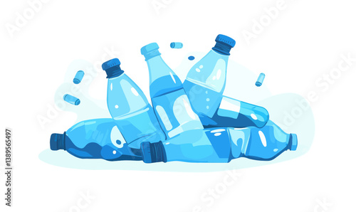 Vector Illustration of Piled Plastic Bottles Highlighting Environmental Concerns and Recycling
