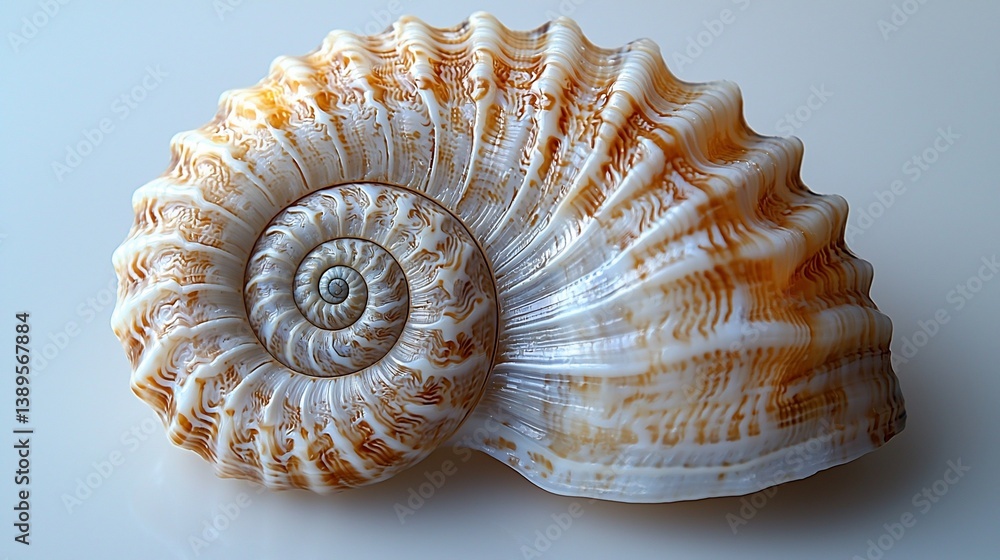 Obraz premium Spiral Seashell on White Surface