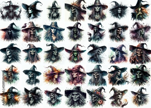 Obraz na płótnie Witch nightmare portrait. Watercolor drawing. AI generated illustration w salonie