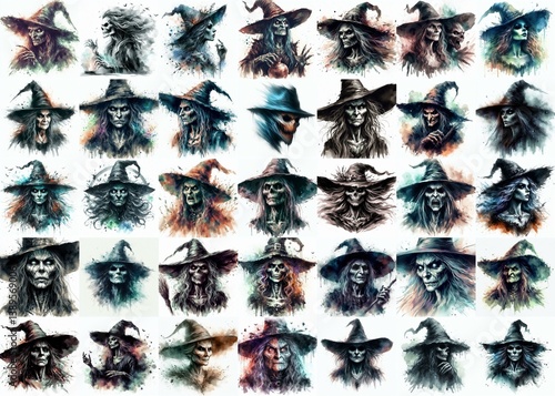 Obraz na płótnie Witch nightmare portrait. Watercolor drawing. AI generated illustration w salonie
