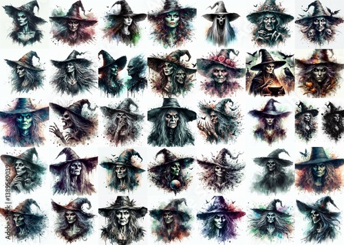 Obraz na płótnie Witch nightmare portrait. Watercolor drawing. AI generated illustration w salonie