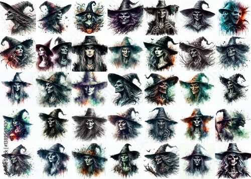 Obraz na płótnie Witch nightmare portrait. Watercolor drawing. AI generated illustration w salonie