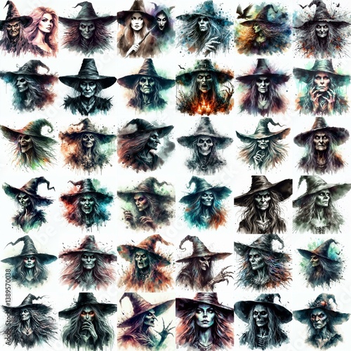 Obraz na płótnie Witch nightmare portrait. Watercolor drawing. AI generated illustration w salonie