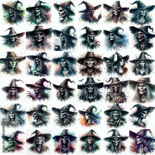 Obraz na płótnie Witch nightmare portrait. Watercolor drawing. AI generated illustration w salonie