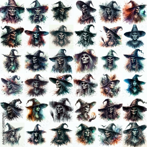 Obraz na płótnie Witch nightmare portrait. Watercolor drawing. AI generated illustration w salonie