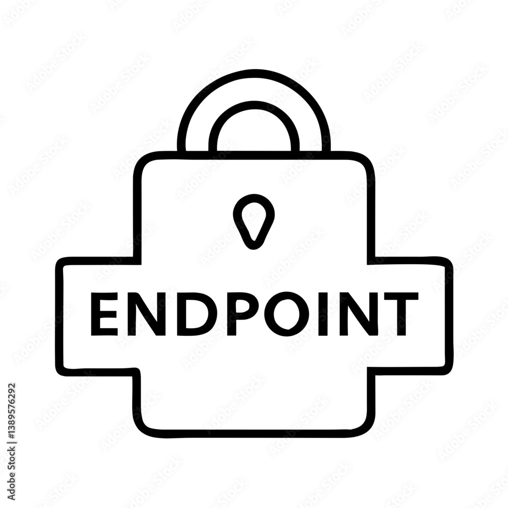 Cybersecurity Endpoint Lock Icon in Simple Line Art Cybersecurity Endpoint Lock Icon in Simple Line Art