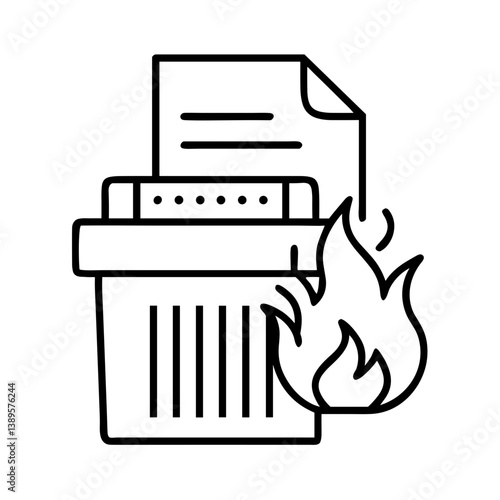 Trash Bin with Burning Paper Icon for Cybersecurity in Minimal Style  