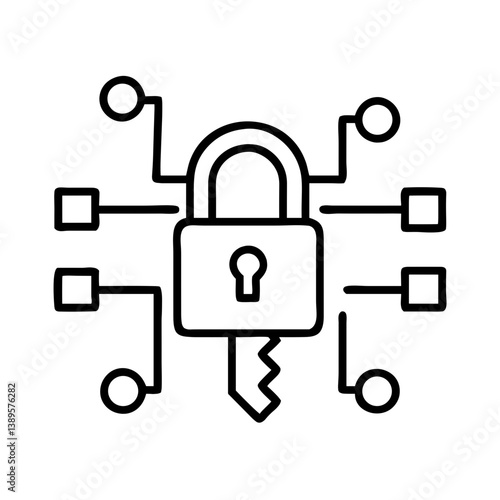 Cybersecurity Icon with Lock and Key Symbolizing Protection  