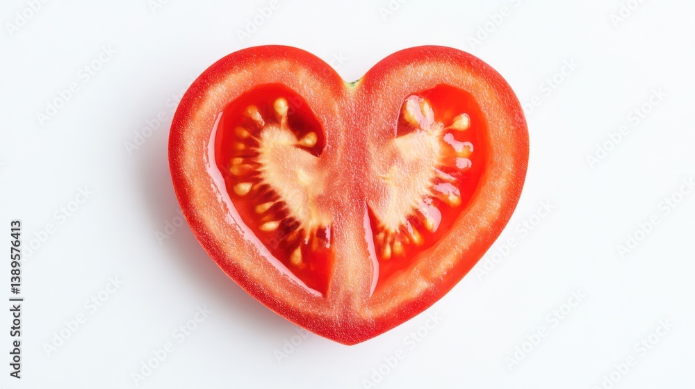 Heart-shaped tomato slice on white background Heart-shaped tomato slice on white background