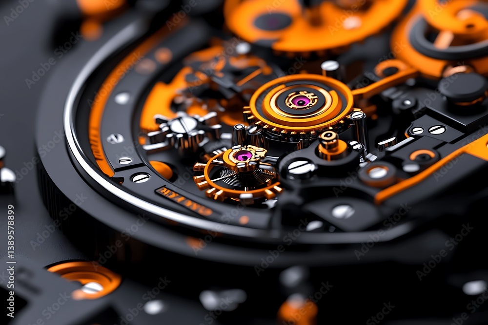 Detailed close up view of a mechanical watch movement